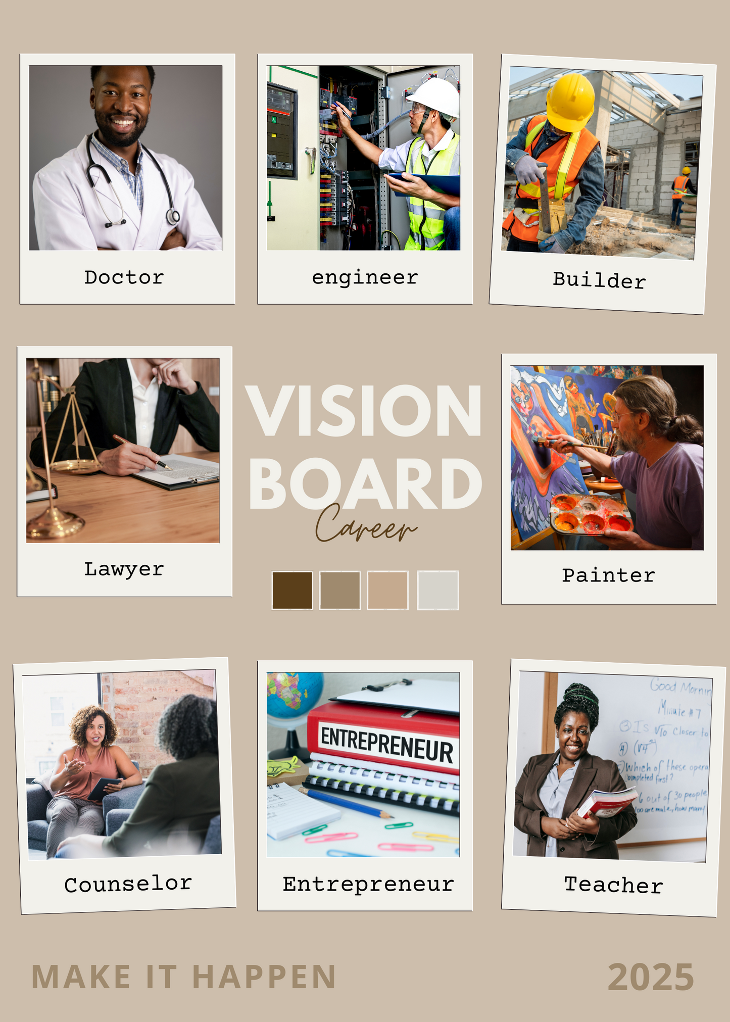 2025 Digital Vision Board, Manifest Your Dreams, Editable Canva Template, 9 Career Titles